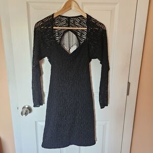 VTG Black Zum Zum Whimsigoth Mini Dress With Peekaboo Beaded Tassel Back Sz M